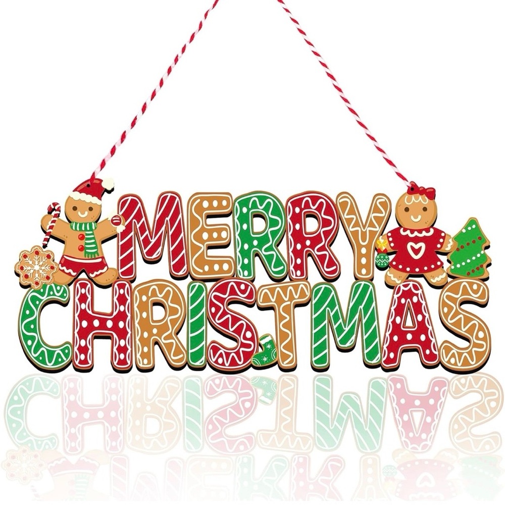 NWT Festive Merry Christmas Hanging Sign, Door Hanger 13.4” X 5.4”